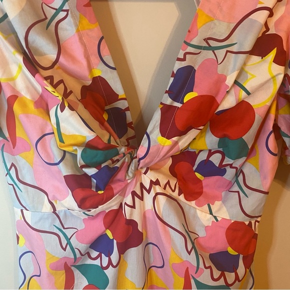 GLAMOROUS Colorful Abstract Print Puff Sleeve Women's Dress (SIZE 10) - Picture 6 of 7